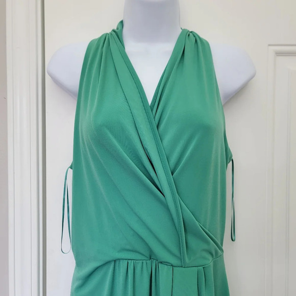 The Limited Jade Green Faux Wrap Halter Dress Button Back Neck Lined  Size M - Picture 2 of 13